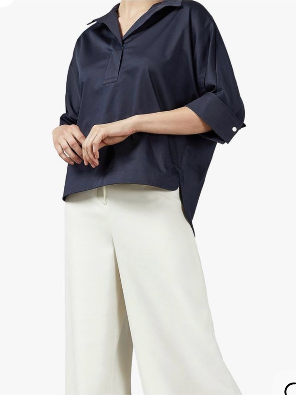 Ted Baker Navy Avereye 3/4 batwing (dolman sleeve) popover blouse